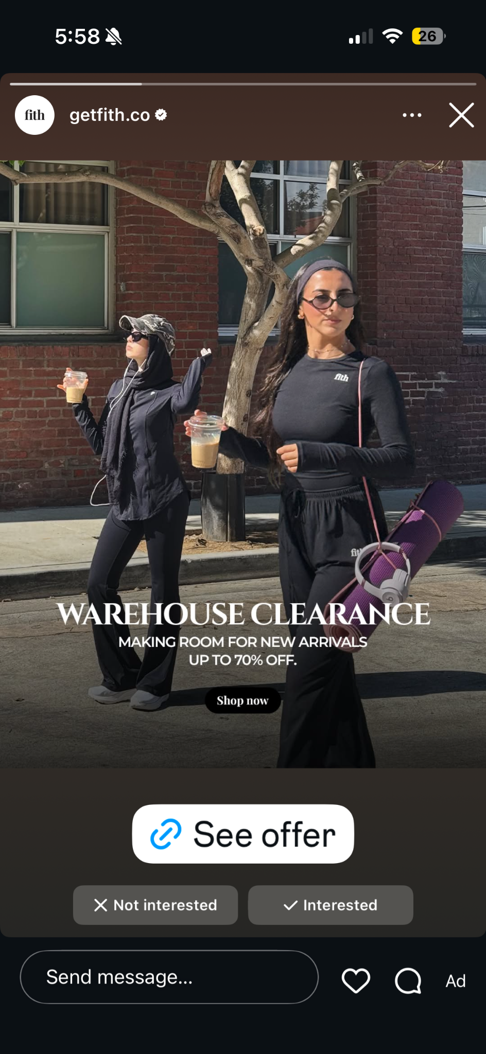 Two models in black activewear in a published FITH advertisement